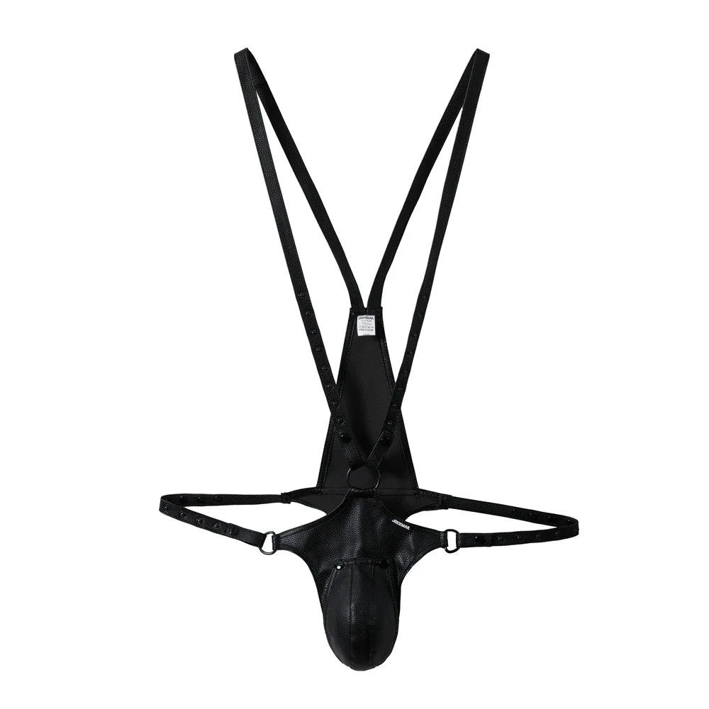 Men's Jockstrap Underwear Sexy Lingerie Harness Chest Bodysuit One-piece Jock with Removable Codpiece Big Bulge Adjustable Size.